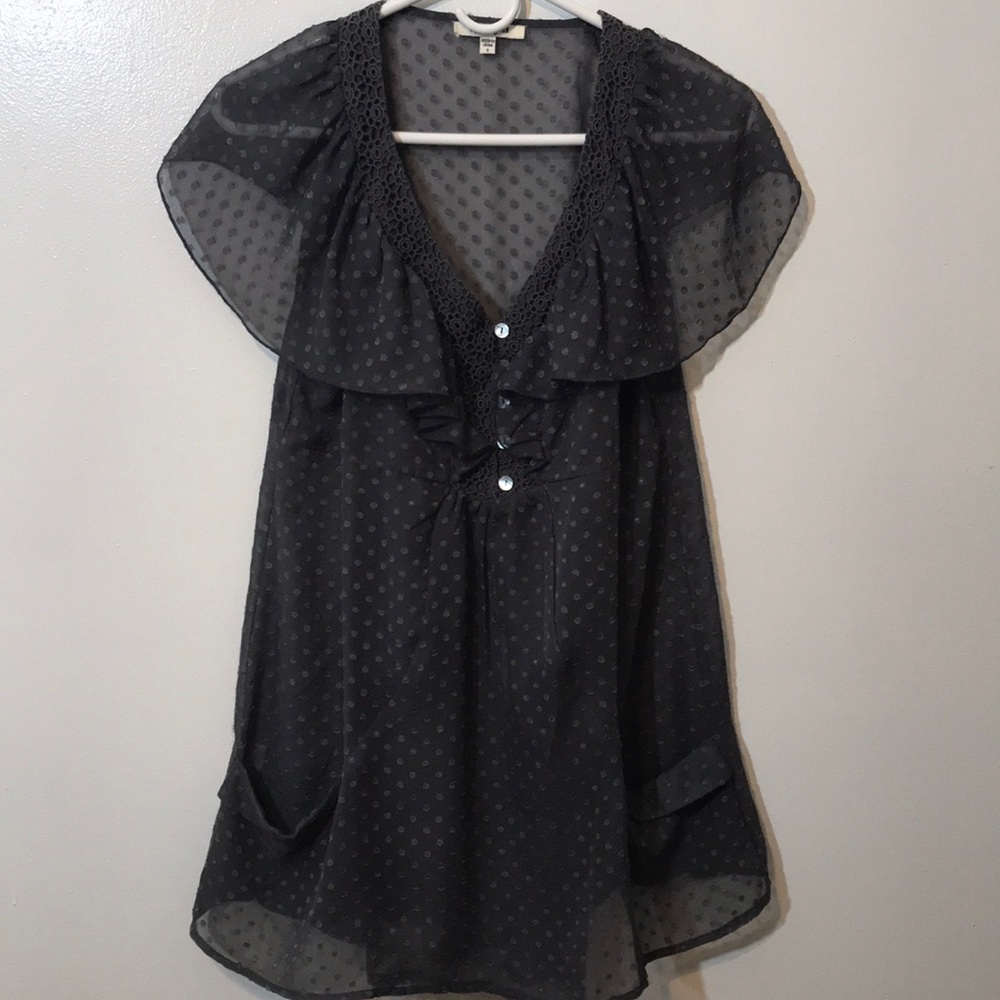 Daniel Rainn Grey Polkadot Lace Boho Tunic S XC